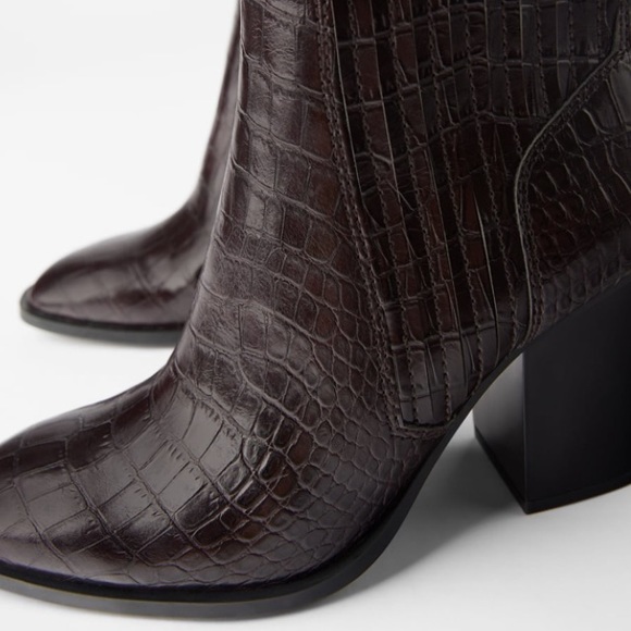 Zara Shoes Zara Croc Embossed Wide Heeled Ankle Boots Poshmark